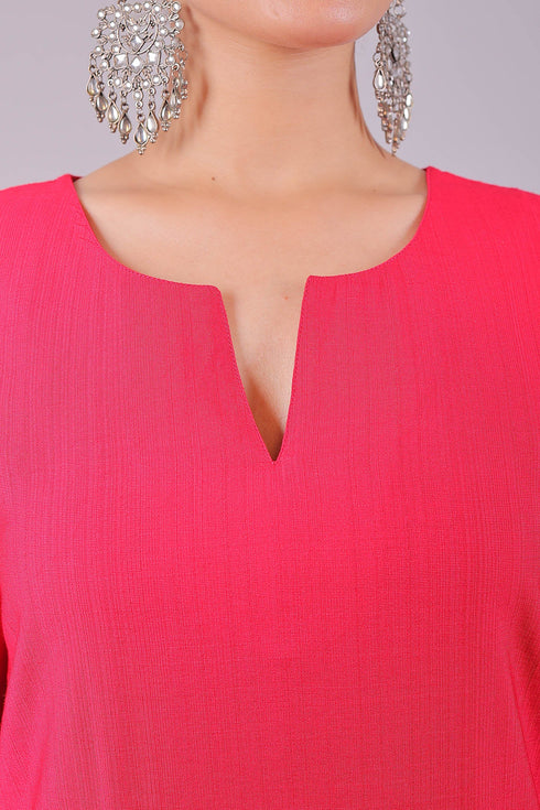 Veshbhoshaa Bluesaanchi Women'S Hot Pink Kurti Pajama Set